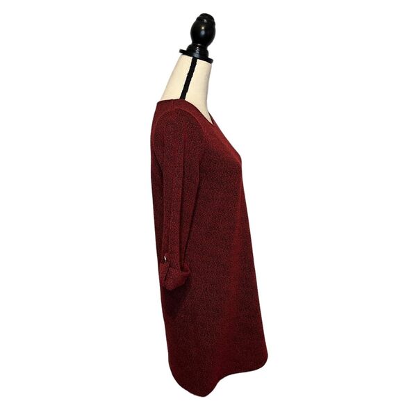 Women's Everly Size Small Cuffed Sleeve Marled Midi Dress Red Black - Picture 5 of 7